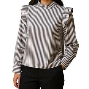 Everlane Cotton Wing Sleeve Mockneck Top Long Sleeves Women's 6 Pecan Stripe
